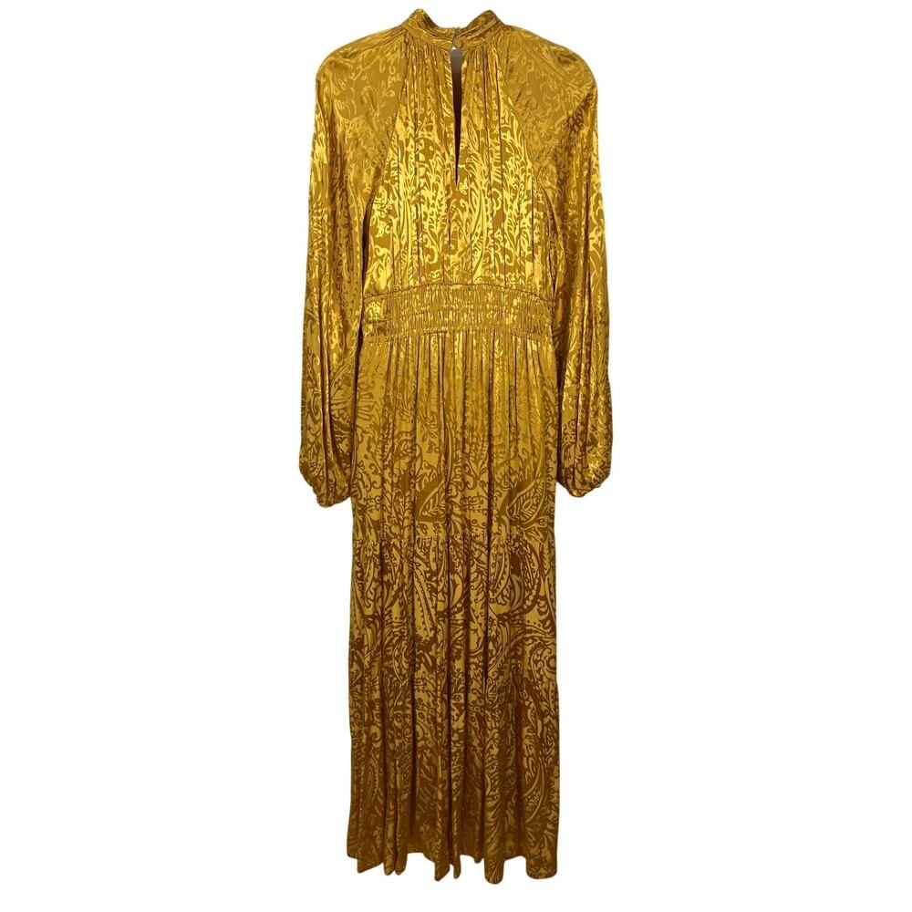 By Anthropologie The Somerset Long-Sleeve Maxi Dress Mock-Neck Gold Size M $178 - Picture 7 of 13